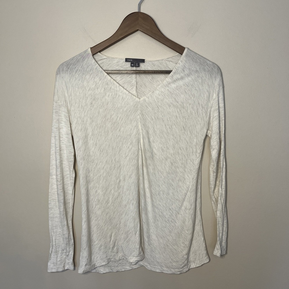 Vince Long Sleeve V Neck Viscose‎ Lightweight Top Shirt Ivory XS
